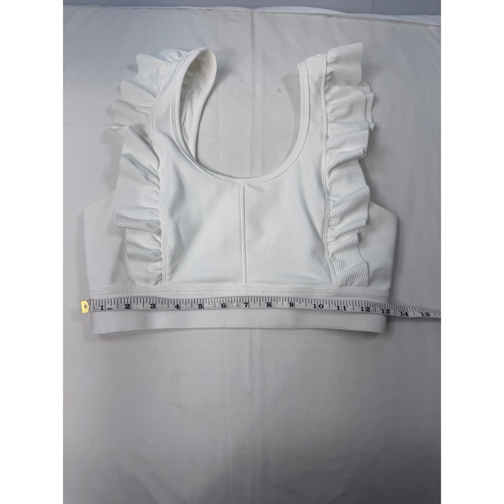 TCEC White Ribbed Ruffle Shoulder Crop Top CT8335 Size Medium - Picture 7 of 7